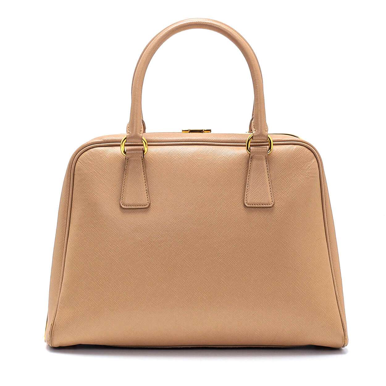 Prada - Beige Saffiano Leather Pyramid Frame Top Handle Bag 
