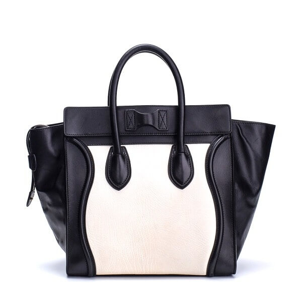 Celine - Black and White Leather Medium Luggage Tote Bag